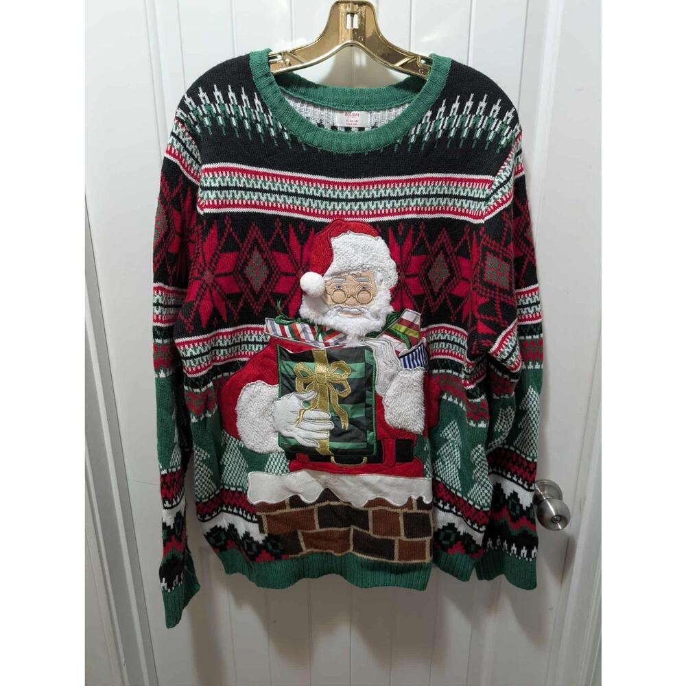 Santa Drink Pocket Ugly Christmas Sweater Funny Holiday Red Green Black Mens XL
